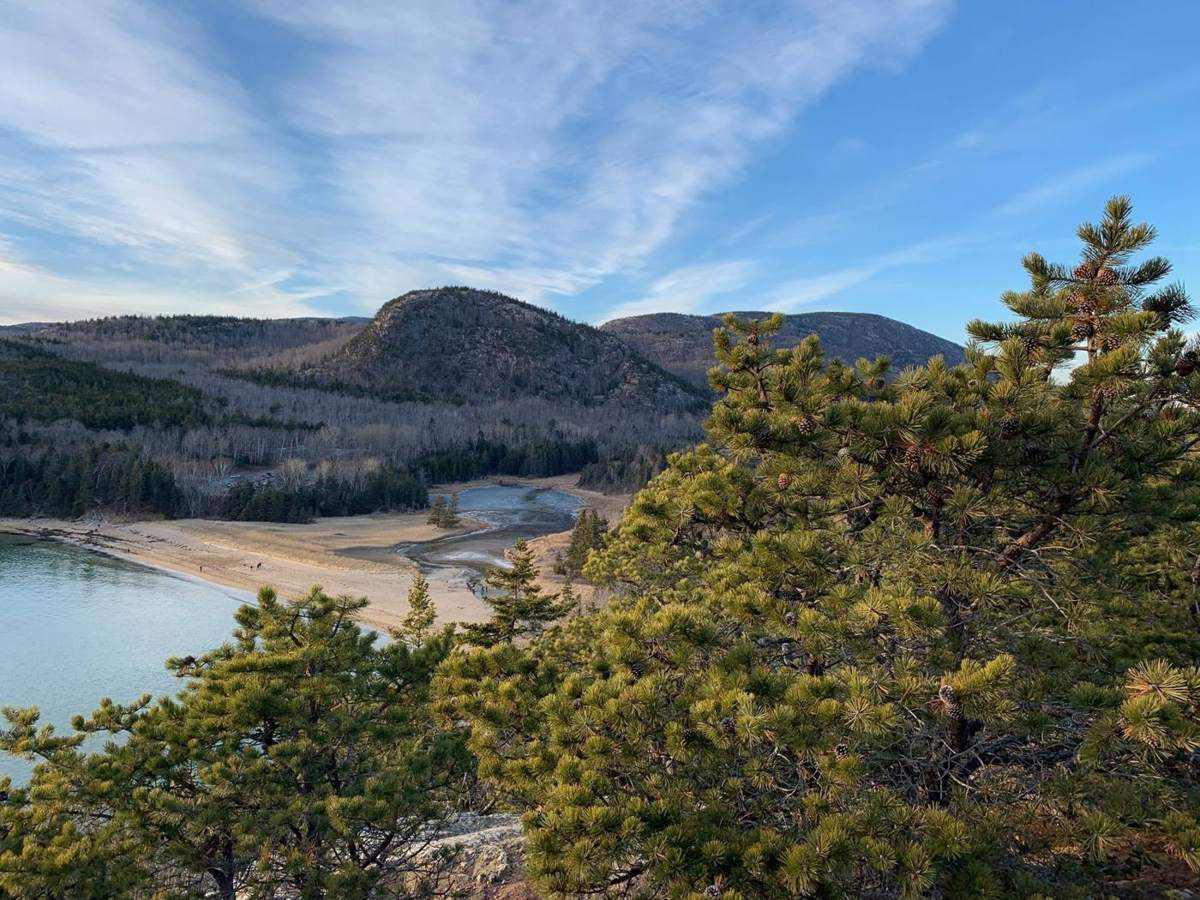 Acadia's mountains and valley under open sky