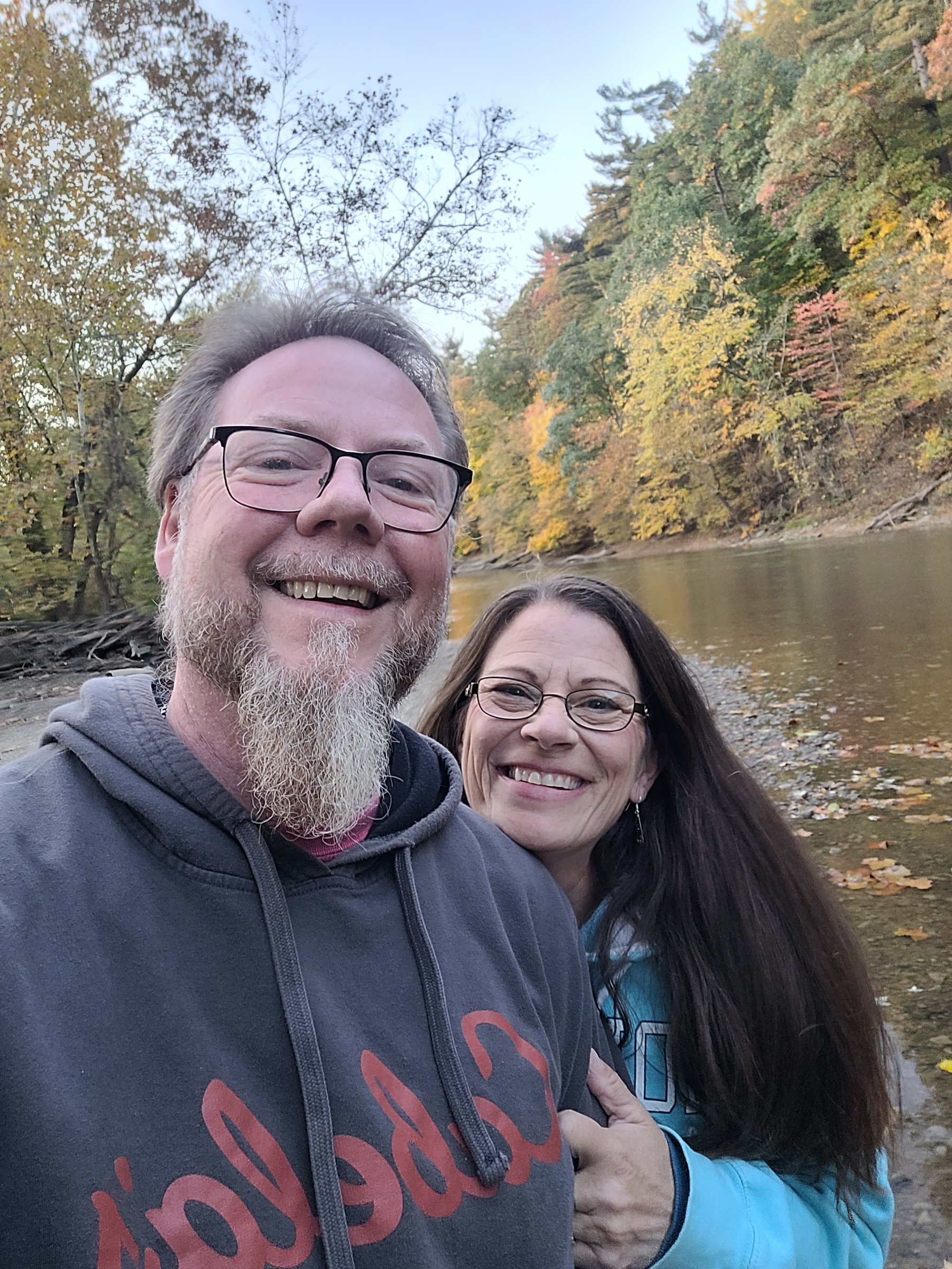 Fall river through forest